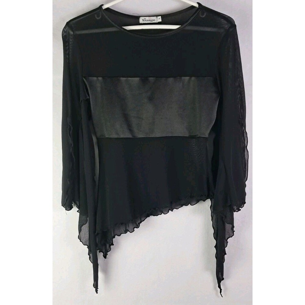 Younique Girls Large Black  Asymmetrical Top Sheer Goth Fairy Vintage Y2K